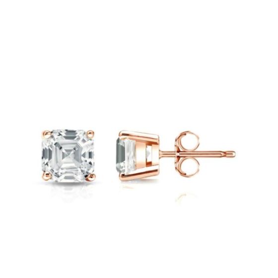 Bright White Pinnacle Asscher Lab Grown Diamond Stud in 14K Rose Gold 1.00ct,Color-GH,Clarity-VVS