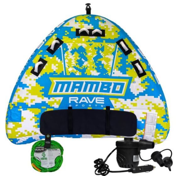 RAVE Sports - Mambo Towable, 1-Section 4-Rider Tow Rope, & High Pressure DC12V Electric Pump