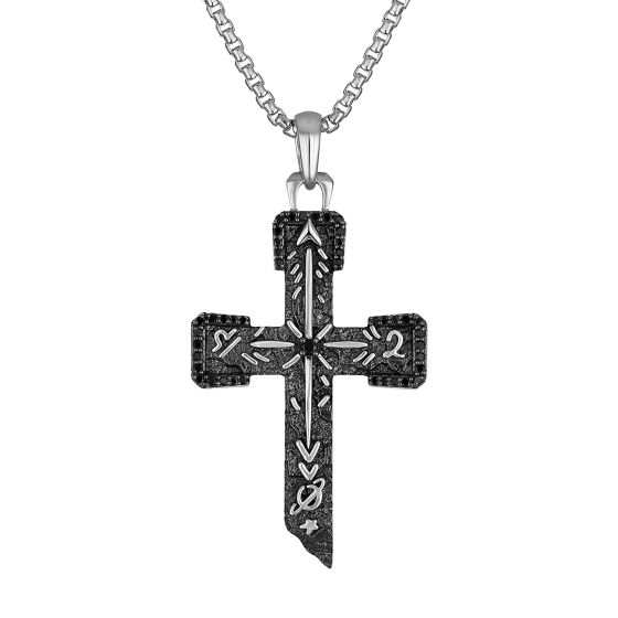 Marc Anthony's Icon Cross, Sterling Silver/Black Diamonds Pendant, 24