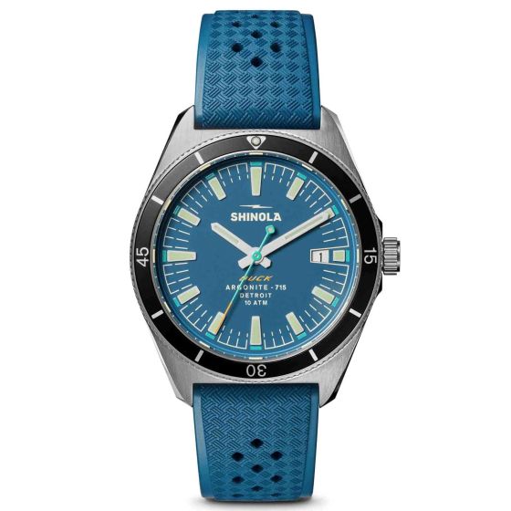 Mens The Duck 1040 Silver & Blue Rubber Strap Watch Blue Dial
