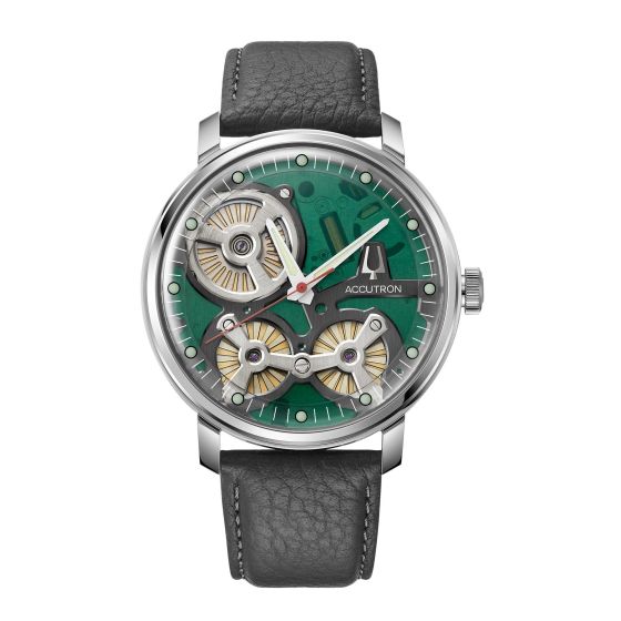 Men's Spaceview 2020 Electrostatic Charcoal Leather Strap Green Dial