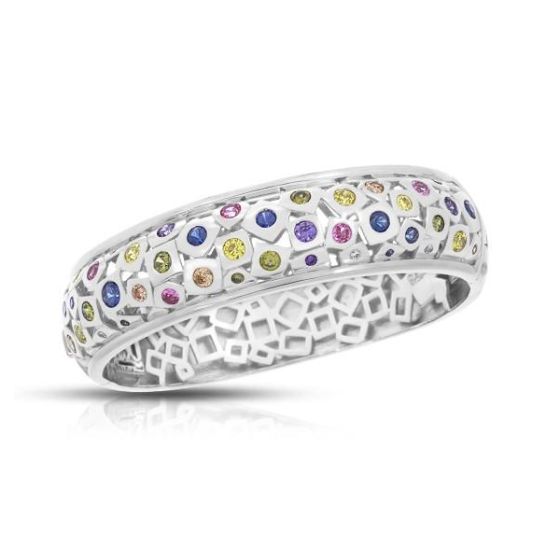 Belle Etoile Round Multi color Cubic Zirconia studded Byzantine Bangle - 925 SS -Medium Size