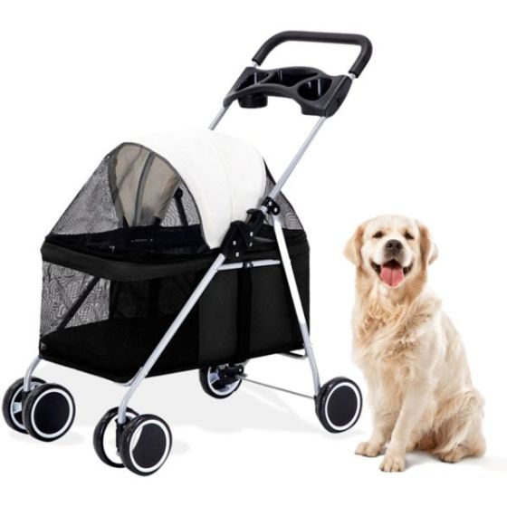 Single 4 Wheel Pet Stroller for Pets 33 Lbs. and Under, Black