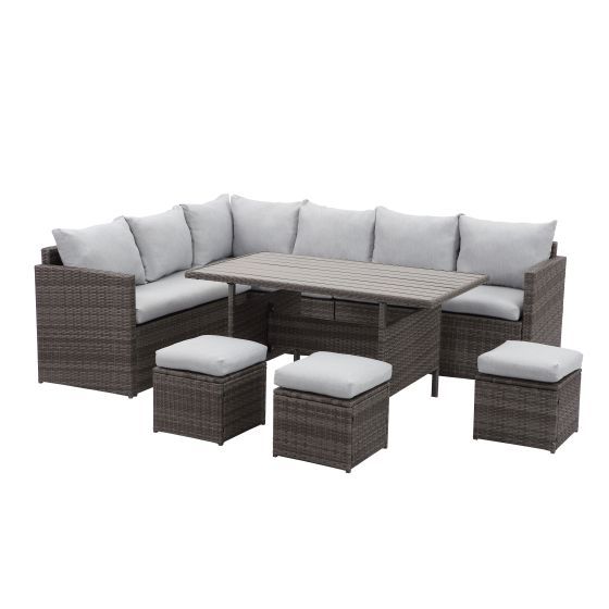 IF Collection - 7-Piece Wicker Patio Dining Sectional Sofa Set - Gray