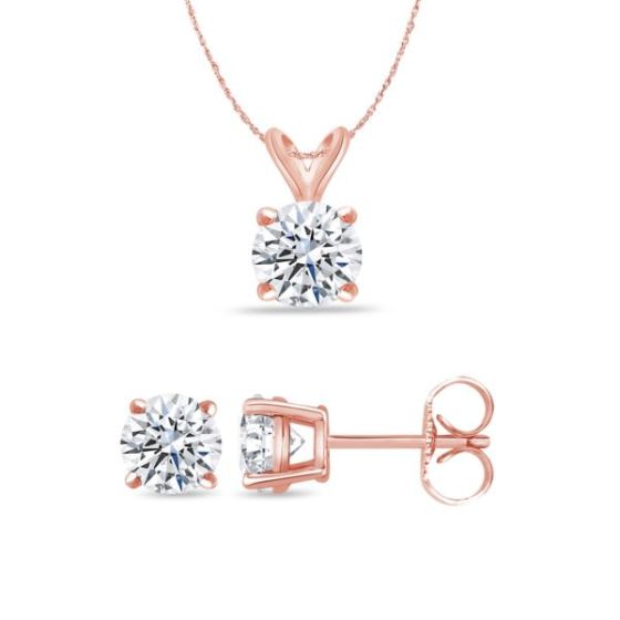 Bright White Round Lab Grown Diamond Set  in 14K Rose Gold 0.12ct, Color-FG, Clarity-VS SI