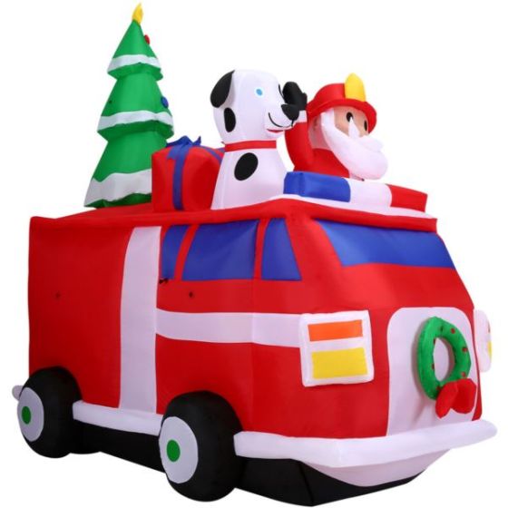 7-Ft. Pre-Lit Inflatable Santa Claus in a Fire Truck Outdoor Christmas Decoration