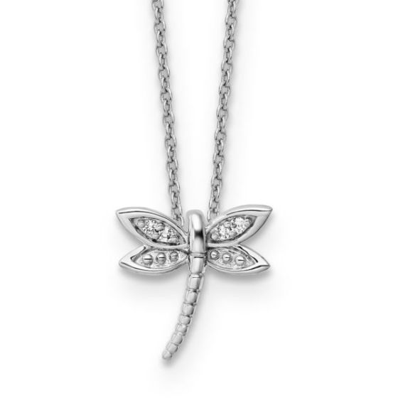 Sterling Silver White Ice Diamond Dragonfly Necklace