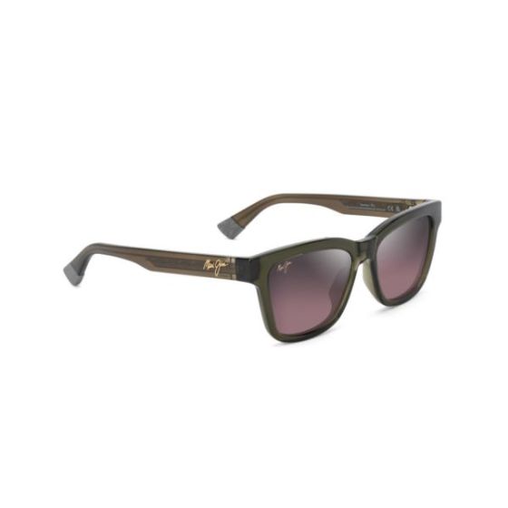 Hanohano Polarized Sunglasses Shiny Green Frame Maui Rose Lens