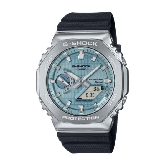 Men's 2100 G-Shock Octagon Slim Ana-Digi Black Resin Watch Blue Dial