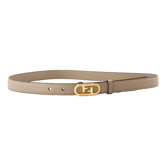 Fendi O'Lock Skinny Belt Grey Tortora Leather Gold FF Buckle Size 80