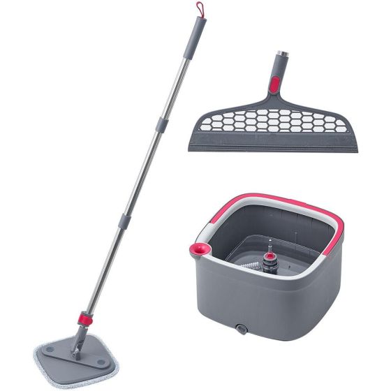 True Clean Mop and Bucket System with Silicone Floor Sweeper Deluxe Set