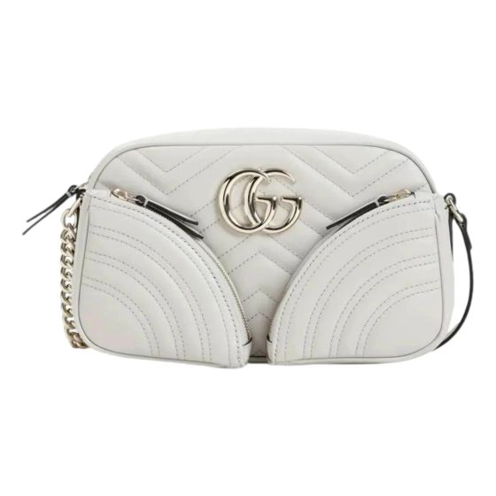 Gucci Marmont Dual Compartment GG Gray Leather Shoulder Bag
