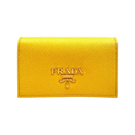 Prada Saffiano Yellow Leather Card Case Wallet