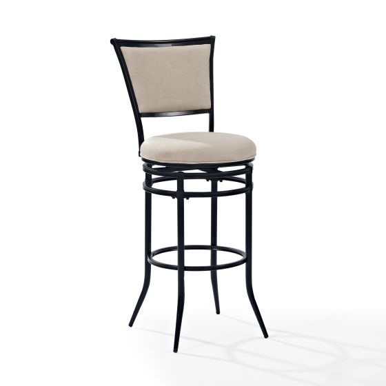 Rachel Swivel Bar Stool In Black With Beige Cushion