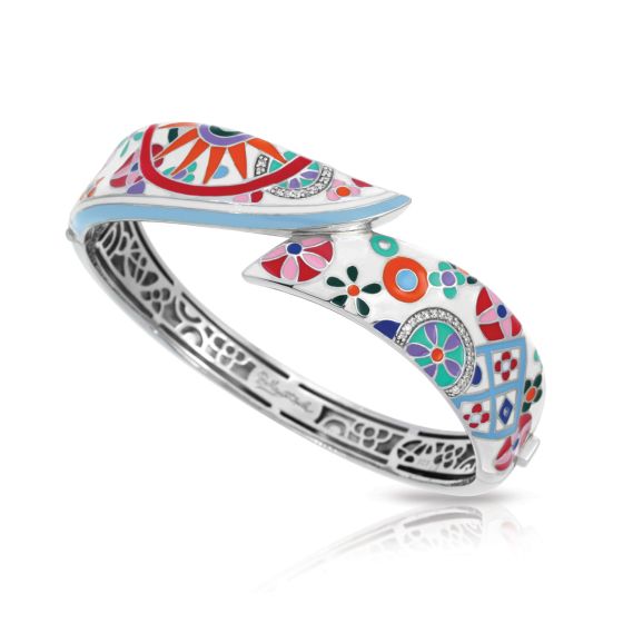 Belle Etoile Pashmina - Sterling Silver, Multicolor Enamel, White CZ Bangle. Latch.