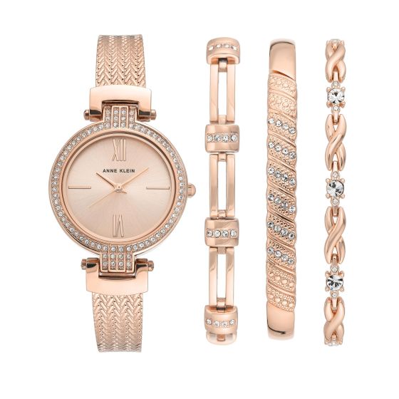 Women's Rose Gold Bracelet Watch Set