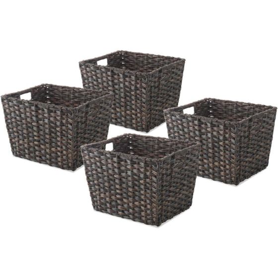 Set of 4 Split Rattique Totes in Driftwood,14.5 L x 12.5 W x 9.5 H inches