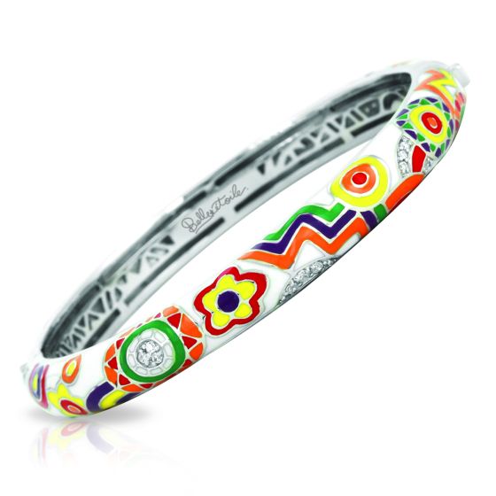 Belle Etoile Fiesta - Multicolor Enamel, White CZ Stackable Bangle. Latch.