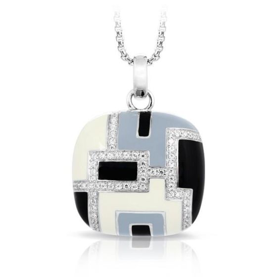 Belle Etoile Round Cubic Zirconia studded Art Deco Pendant - 925 Sterling Silver with chain