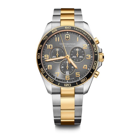 Fieldforce Classic Chrono, 42mm, Black Bezel, Dark Grey Dial, Silver/Gold Two-Tone Bracelet