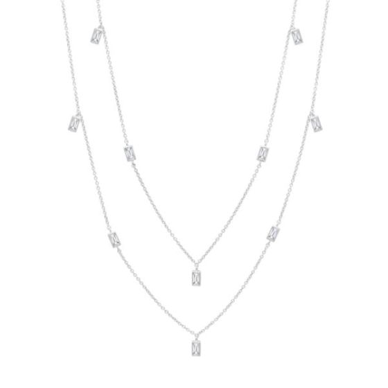 Crislu Prism Baguette 36 inches Necklace Finished in Pure Platinum