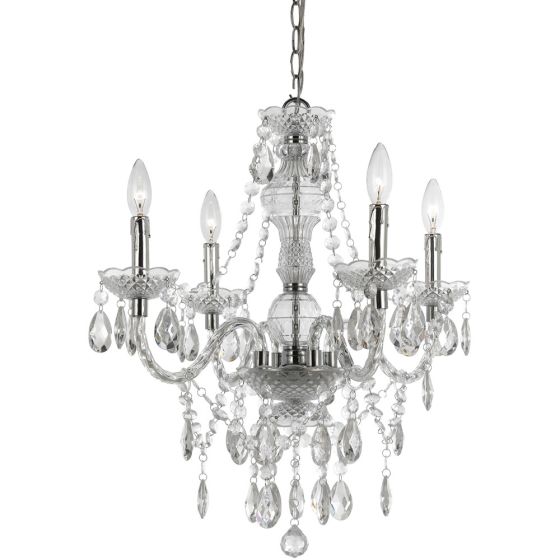 Naples 4-Light Chandelier for Hardwire or Plug-In Swag Installation, Chrome Frame with Clear Faux Cr