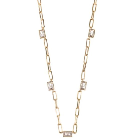 Paperclip Chain with Bezel Set Cubic Zirconia Stations - Goldtone