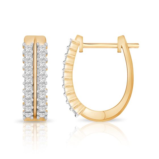 PARIKHS Princess cut Diamond Hoop Earring in 14K Yellow Gold 0.60ct, Color-IJ, Clarity-VS2 SI1
