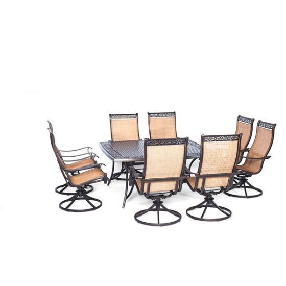 Manor 9-Piece Outdoor Dining Set with Large Square Table and Eight Swivel Rockers