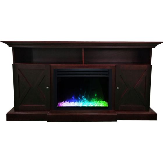62-in. Summit Farmhouse Style Electric Fireplace Mantel with Deep Crystal Insert, Mahogany