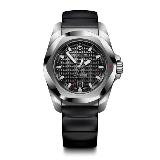 Mens I.N.O.X. Automatic Silver & Black Rubber Strap Watch Black Dial