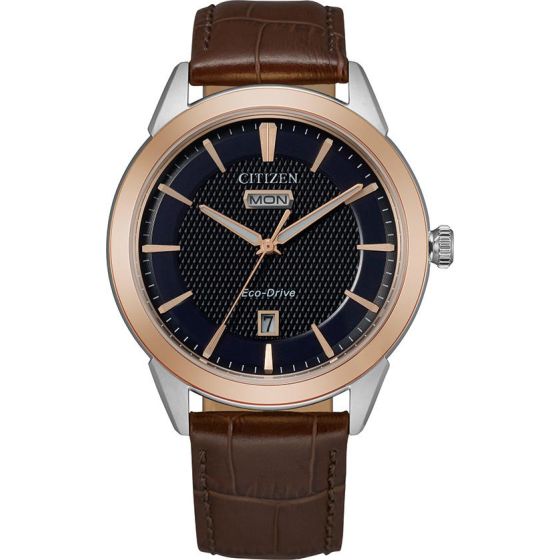 Men's Corso Eco-Drive Watch, Brown Leather Strap with Navy Blue Dial