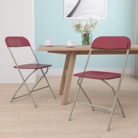 Folding Chair - Red Plastic  2 Pack 650LB Weight Capacity - Event Chair