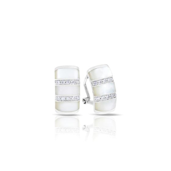 Belle Etoile Round Cubic Zirconia studded White Regal Stripe Earrings - 925 Sterling Silver.
