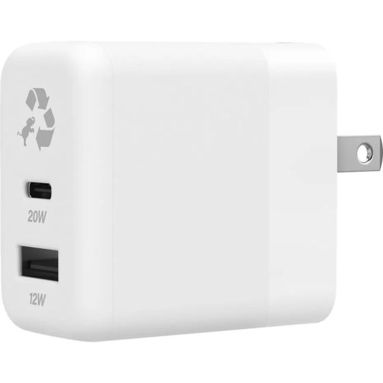 Nimble WALLY Duo 32W USB-C USB-A Dual Wall Charger - White