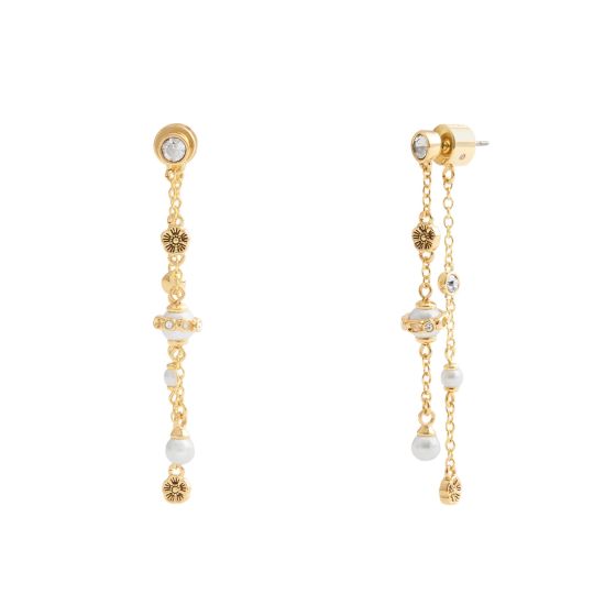 Heritage Charming Charms Pearl Front Back Linear Earrings - Gold