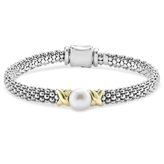 Two-Tine X Pearl Caviar Bracelet 6mm