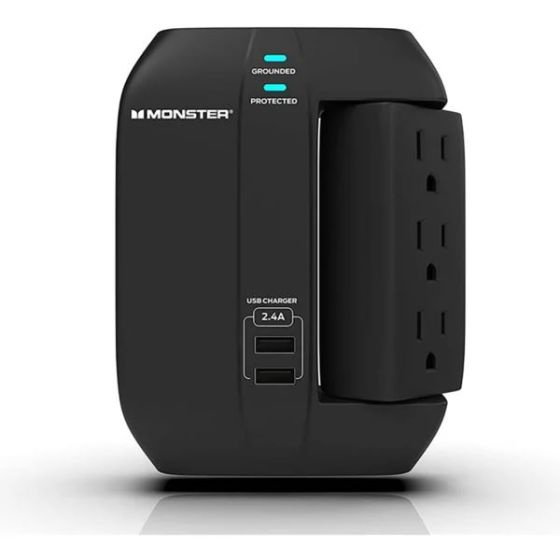 Monster Wall Plug-In with Swivel Outlets and USB/USB-C Ports - Black