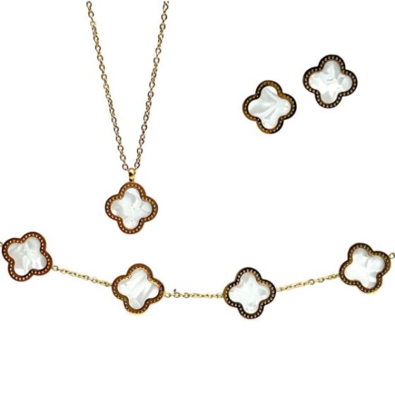 White Clover Set - Necklace, Bracelet and Earrings