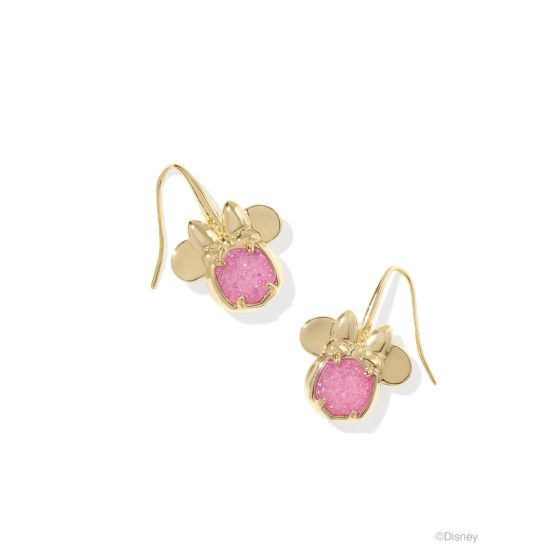 Disney Gold Minnie Mouse Drop Earrings in Hot Pink Drusy