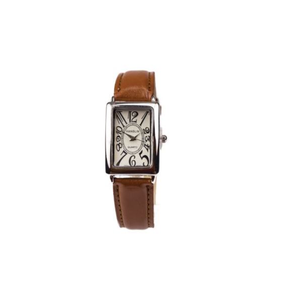 Ladies' Brown Leather Tank Style Watch