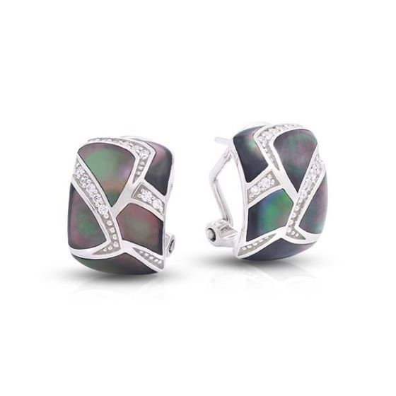 Belle Etoile Round Cubic Zirconia  studded Black Sirena Earrings - 925 Sterling Silver.