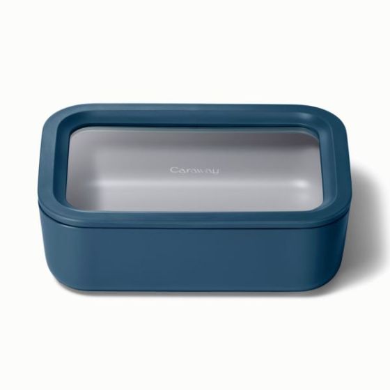 6.6 Cup Glass Food Container Rectangular Shape w/ Lid Navy