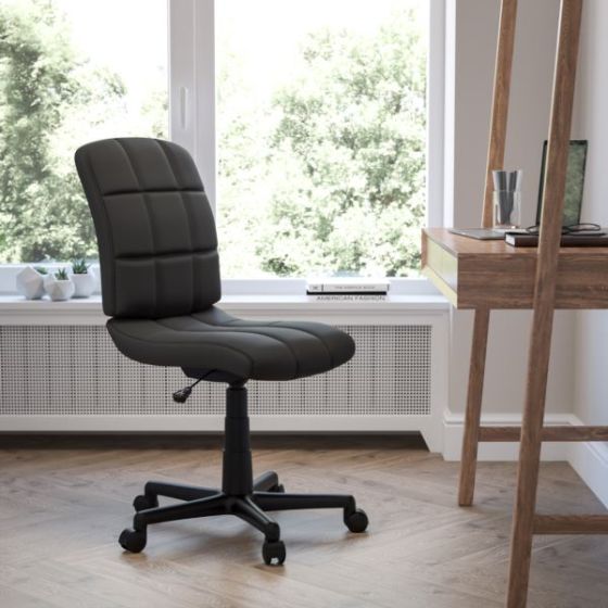 Mid-Back Gray Quilted Vinyl Swivel Task Office Chair