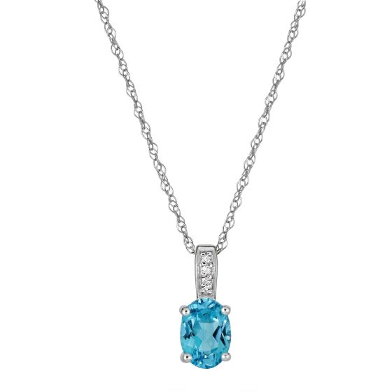 LALI Jewels 14K White Gold Diamond And Swiss Blue Topaz Pendant With Chain