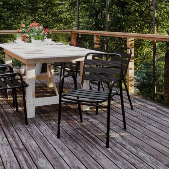 Commercial Indoor-Outdoor Restaurant Stack Chair with Slat Back and Arms-Black