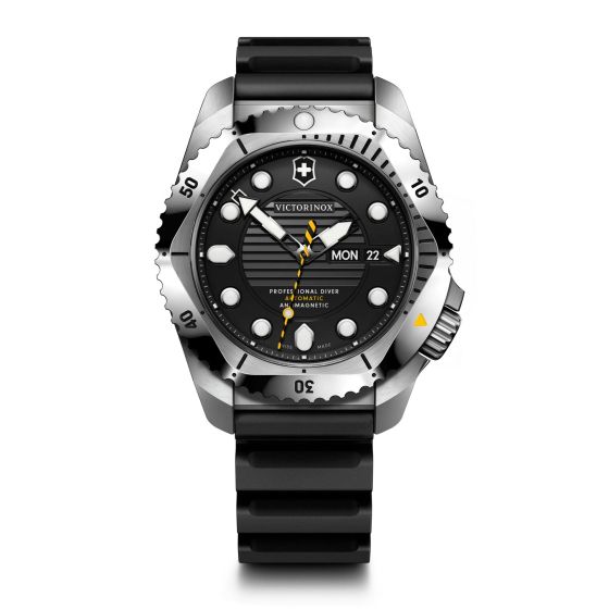 Dive Pro Auto 43mm, Silver Stainless Steel Case, Black Dial, Black Rubber Strap