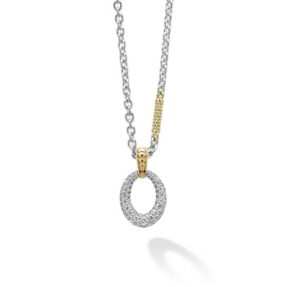 Two-Tone Oval Diamond Pendant Necklace Size 18