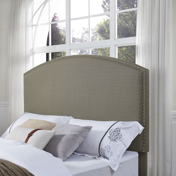Cassie Curved Upholstered Full/Queen Headboard In Shadow Gray Linen