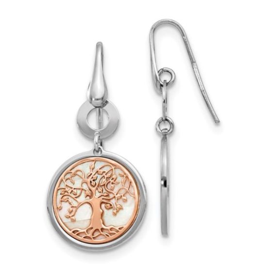Sterling Silver & Rose-Tone MOP Tree of Life Earrings